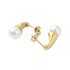 Pendientes redondos de acero inoxidable 304 con forma de concha y perla para mujer&nbsp;EJEW-U020-27G