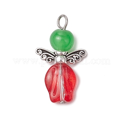 Cuentas de jade de Malasia naturales y teñidas con cuentas de lampwork hechas a mano y cuentas de alas de hada de aleación de estilo tibetano y colgantes de alfileres de cabeza plana de acero inoxidable 304&nbsp;PALLOY-JF03620