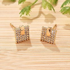 Orecchini a bottone quadrati in ottone micro pavé con zirconi cubici trasparenti per donna&nbsp;EJEW-G428-12G-02