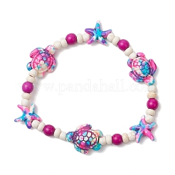 Bracelets extensibles en perles synthétiques turquoise teintées étoile de mer et tortue pour femmes&nbsp;BJEW-JB11920-04
