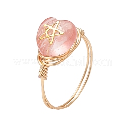 Messing & Kirschquarz Rosenquarz natürlicher roter Regenbogenjaspis Fingerringe für Frauen&nbsp;RJEW-JR00872