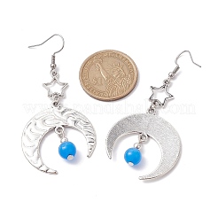 Orecchini pendenti con stella e luna in lega d'argento antico&nbsp;EJEW-JE05637-04
