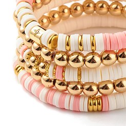 5 Stück 5 Stil synthetische Hämatit & Fimo Heishi Perlen Stretch Armbänder Set&nbsp;BJEW-JB07533-04