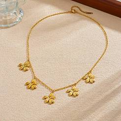 Collar babero de acero inoxidable 304 con múltiples colgantes florales para mujer&nbsp;WG4B855-01