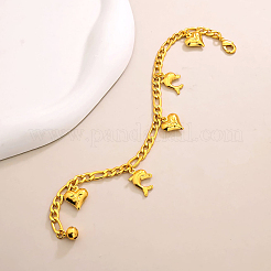 Mode elegante Messing Herz Delphin Charme Figaro Kette Armbänder für Frauen&nbsp;NR0483