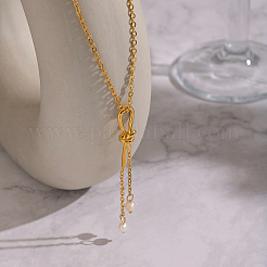 Minimalistische Halsketten mit Quastenanhänger aus Edelstahl und tropfenförmiger Süßwasserperle für Damen&nbsp;DX0351-1
