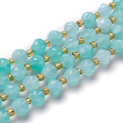 Perles d'amazonites naturelles, avec des perles de rocaille, dés célestes à six faces, 6~6.5x6~6.5x6~6.5mm, Trou: 0.5mm, Environ 50 pcs/chapelet, 15.94'' (40.5 cm)