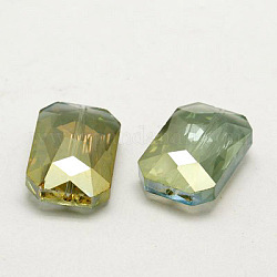 Electroplate Glass Beads, Half Plated, Faceted, Rectangle, Pale Goldenrod, 28x18x9mm, Hole: 1mm