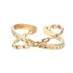 304 anillo de puño abierto entrecruzado de acero inoxidable, anillo grueso para mujer, dorado, nosotros tamaño 6 3/4 (17.1 mm)