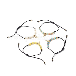Полоса смолы круглые бусины регулируемый шнур браслет для девочек женщин, браслет с подвеской в виде креста из латуни, разноцветные, внутренний диаметр: 3/4~3-1/2 дюйм (1.8~8.9 см)