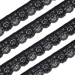 Bordo in pizzo elasticizzato guipure, nastro in pizzo di poliestere, modello di fiore, accessori d'abbigliamento , nero, 1 pollice (25 mm)