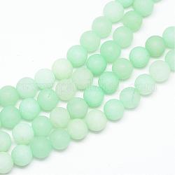 Chapelets de perle en jade blanc naturel, teinte, mat, ronde, aigue-marine, 8~9mm, Trou: 1mm, Environ 46~48 pcs/chapelet, 14.9 pouce