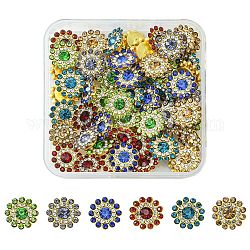 60Pcs 6 Colors Rhinestone Buttons, with Golden Tone Iron Findings, Flower, Mixed Color, 14x5mm, 10pcs/color
