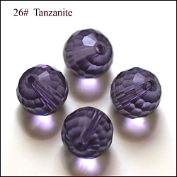 Perles d'imitation cristal autrichien, grade AAA, facetté (128 facettes), ronde, bleu violet, 10mm, Trou: 0.9~1mm