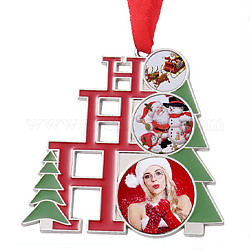 Decorazioni natalizie con ciondolo in lega vuota a sublimazione a tema natalizio, pendente in lega con foto in bianco, con nastro in poliestere, albero, 71x72.5x2.2mm, Foro: 3.3 mm, vassoio: 15~27mm