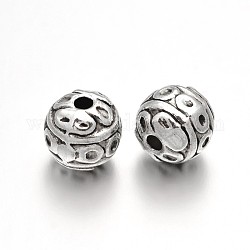 Perle tonde in lega di stile tibetano, argento antico, 8mm, Foro: 2 mm