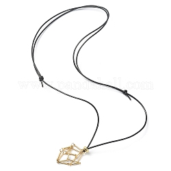 Makramee-Beutel aus Messing, leerer Steinhalter für die Herstellung von Anhängerketten, Verstellbare Halskette aus Rindsleder, golden, 10~19-1/4 Zoll (25.5~49 cm)