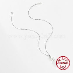 Collares con colgante de plata de ley chapada en rodio para mujer, con la perla, Platino, colgante: 925 pulgada (0.79 cm)