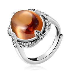 Овальное регулируемое кольцо из кубического циркония, старинное посеребренное кольцо из стерлингового серебра 925 для женщин, шампанское золото, размер США 6 1/2 (16.9 мм)