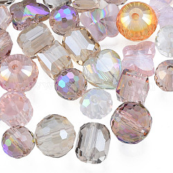 Perles en verre transparentes, facette, formes mixtes, couleur mixte, 7~10x7~10x5~9.5mm, Trou: 1~1.5mm