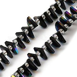 Electroplate Glass Beads Strands, Faceted, Fan, Black, 8x10x3mm, Hole: 1mm, about 100pcs/strand, 19.29''(49cm)