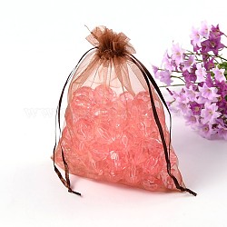 Organza Bags, with Ribbons, Rectangle, Indian Red,Size: about 14cm wide, 17cm long