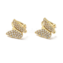 Clear Cubic Zirconia Butterfly Cuff Earrings, Brass Jewelry for Non-pierced Ears, Cadmium Free & Lead Free, Golden, 10x12x13mm