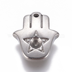 304 Stainless Steel Pendants Rhinestone Setting, Religion, Hamsa Hand/Hand of Fatima/Hand of Miriam with Star, Stainless Steel Color, Fit For 3mm Rhinestone, 16x13.5x3.8mm, Hole: 1.4mm