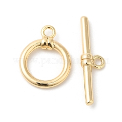 Brass Toggle Clasps, Round Ring, Real 18K Gold Plated, Ring: 14x18x3mm, Hole: 1.5mm, Bar: 25.5x7x3.5mm, Hole: 1.4mm