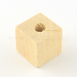 Cube perles en bois naturel non teint, blé, 19~20x19~20x19~20mm, Trou: 4~5mm