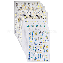 Hobbiesay 14 feuille d'autocollants pour ongles en forme de vague de marbre, 7 styles de décalcomanies 3D auto-adhésives dorées, fournitures de nail art, accessoires de design pour femmes, décoration d'ongles français à faire soi-même