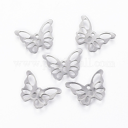 201 Stainless Steel Filigree Joiners, Butterfly, Stainless Steel Color, 10.5x14.5x0.5mm, Hole: 1~4mm