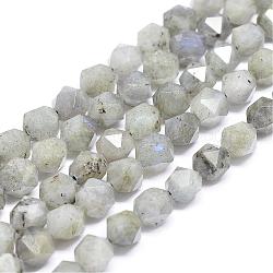 Natural Labradorite Beads Strands, Star Cut Round Beads, Faceted, 9x10mm, Hole: 1.5mm, about 40pcs/strand, 15.15 inch~15.35 inch