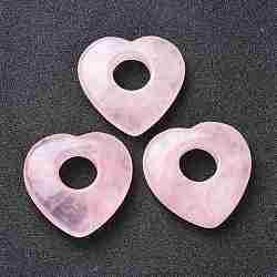 Природного розового кварца подвески, сердце, 39.5~41.5x40~41.5x7.5~8.5 мм, отверстие : 12~14.5 мм