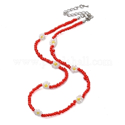 Halskette mit Glasblumenperlen, rot, 15.91 Zoll (40.4 cm)