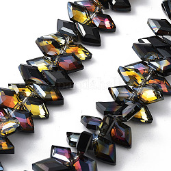 Galvanoplastie brins de perles de verre en losange, facette, noir, 13x8x4mm, Trou: 1.2mm, Environ 99~100 pcs/chapelet, 15.35'' (39 cm)