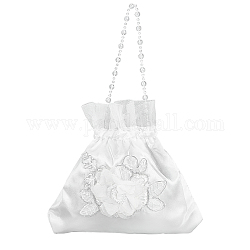 Craspire borsa da sposa piccola borsa in seta, Borsa morbida, con perline di plastica, rettangolo con fiore 3d, bianco, 22.1x22.5x0.9cm