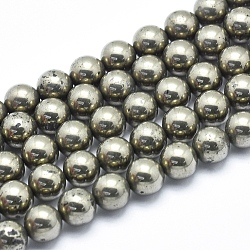 Fili di perline di pirite naturale, tondo, 8mm, Foro: 1 mm, circa 49pcs/filo, 15.5 pollice