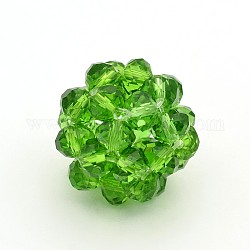 Transparent Glass Crystal Round Woven Beads, Cluster Beads, Lime Green, 37mm, Beads: 10mm
