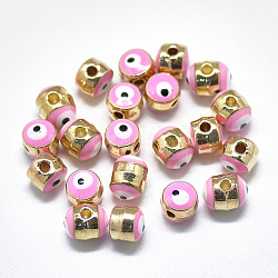 Abalorios de aleación de esmalte, Columna con mal de ojo, la luz de oro, rosa, 5.5x6x6mm, agujero: 1.4 mm