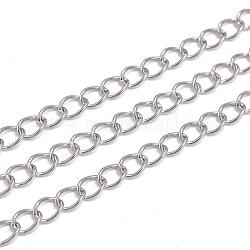 3.28 Feet 304 Stainless Steel Twisted Chains, Soldered, Stainless Steel Color, 5x3.5x0.6mm