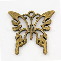 Tibetan Style Alloy Pendants, Lead Free, Nickel Free and Cadmium Free, Butterfly, Antique Bronze, 25x26x2mm, Hole: 2mm