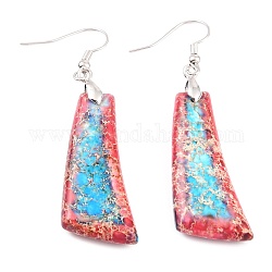 Natural Regalite/Imperial Jasper/Sea Sediment Jasper Dangle Earrings, with Brass Earring Hooks, Dyed, Trapezoid, Platinum, Red, 60mm, Pin: 0.7mm