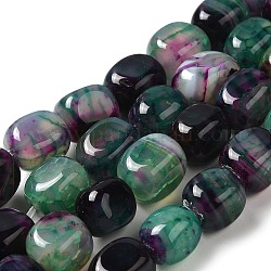 Chapelets de perles d'agate naturelle, teints et chauffée, cube, vert de mer moyen, 11~12x8~9.5x8~9.5mm, Trou: 1.2mm, Environ 16 pcs/chapelet, 7.48~7.72'' (19~19.6 cm)