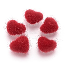 Cabujones de piel sintética de visón, con fondo de aleación, corazón, color plateado, rojo, 14x17x6.5mm