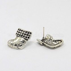 Alloy Ear Studs, Lead Free and Cadmium Free, Shoes, Antique Golden, about 15mm long, 11mm wide, 4mm thick