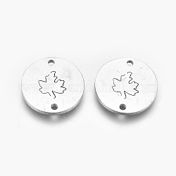 Autumn Theme 304 Stainless Steel Links Connectors, Laser Cut, Flat Round with Maple Leaf, Stainless Steel Color, 11.5x1mm, Hole: 1.2mm