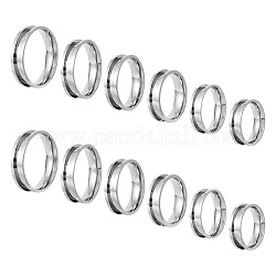 Pandahall 12pcs 6 tamaño 201 ajustes de anillo de dedo ranurado de acero inoxidable, núcleo de anillo en blanco, para hacer joyas con anillos, color acero inoxidable, diámetro interior: 17~22 mm, 2pcs / tamaño