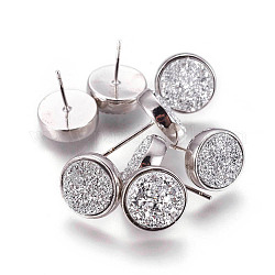 Серебристые серьги, с латунной найти, плоско-круглые, серебряные, 9.5x16~16.5 мм , штифт: 0.8 мм