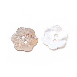 Pulsanti shell a 2 foro, fiore, colore conchiglia, 13x1mm, Foro: 1.5 mm
